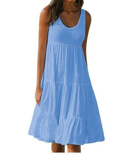 Teagan Cotton Tiered Babydoll Dress Blue