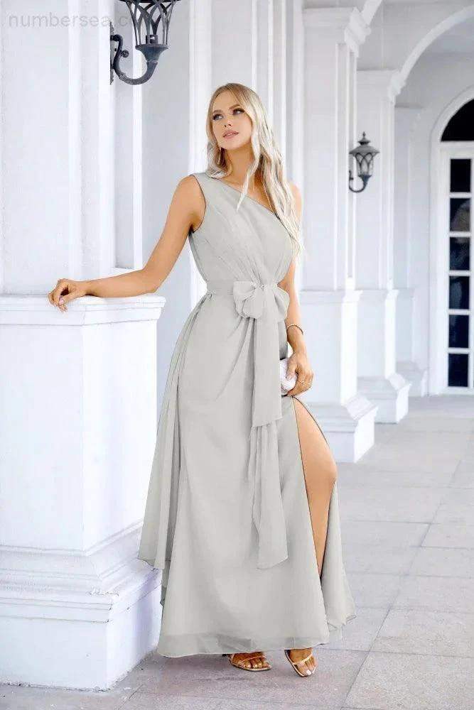Ladies Chiffon One Shoulder Bridesmaid Evening Dress Wedding Party Evening Dress 28133 (ZD17003)