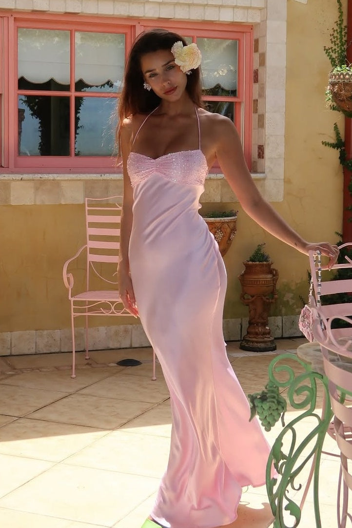 Chic Sheath Spaghetti Straps Purple Long Prom Dress with Sequins