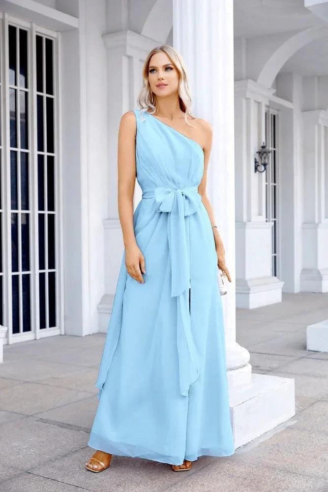 Ladies Chiffon One Shoulder Bridesmaid Evening Dress Wedding Party Evening Dress 28133 by numbersea