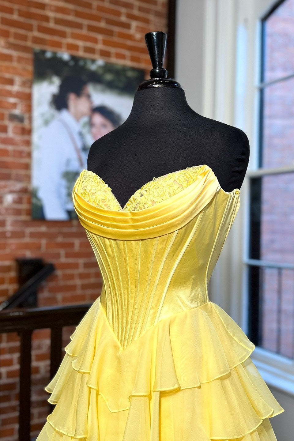 Stunning A-Line Sweetheart Satin Top Long Tiered Chiffon Prom Dress with Slit
