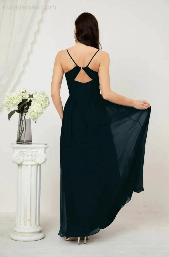 ZapDress  Neck Bridesmaid Dresses Chiffon Long Spaghetti A-line Formal Prom Gown for Wedding Party Evening 2801 (ZD16961)