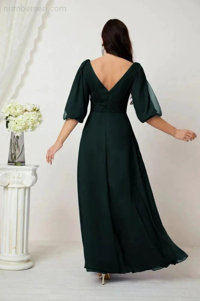ZapDress  Formal Prom Gown Women V-Neck Chiffon Bridesmaid Dresses Long Bishop Sleeve Party Dress 2807 (ZD17027)