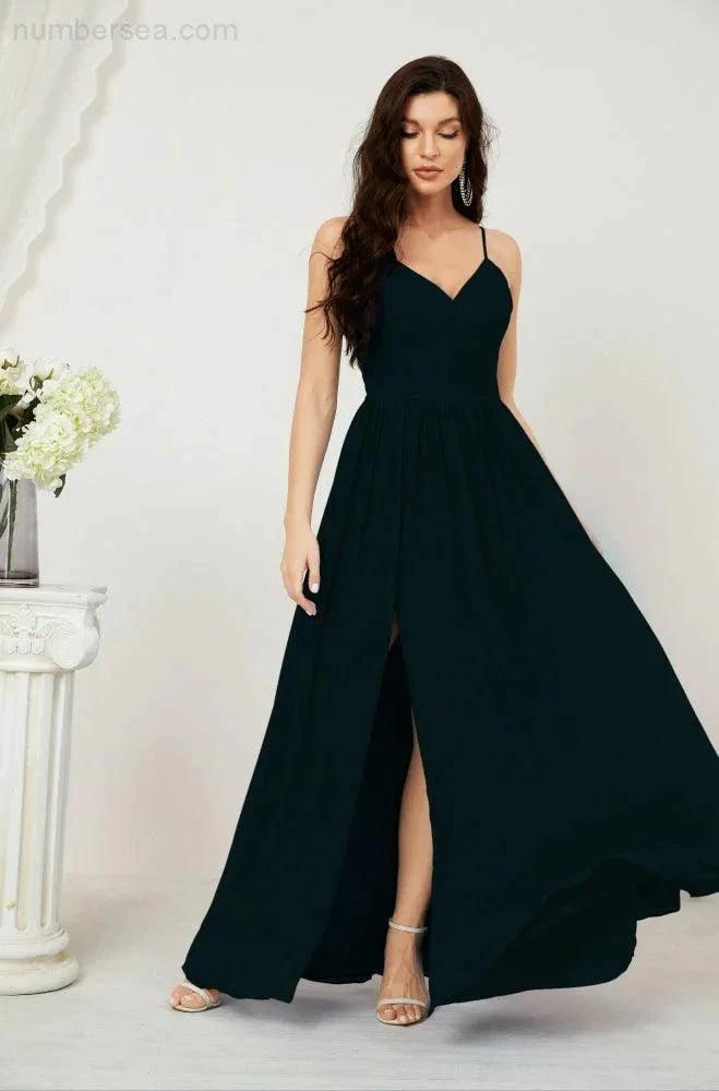 ZapDress  Neck Bridesmaid Dresses Chiffon Long Spaghetti A-line Formal Prom Gown for Wedding Party Evening 2801 (ZD16961)