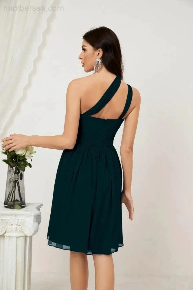 ZapDress Women Chiffon Short One Shoulder Bridesmaid Dress Formal Dresses for Party Homecoming  2804 (ZD16948)