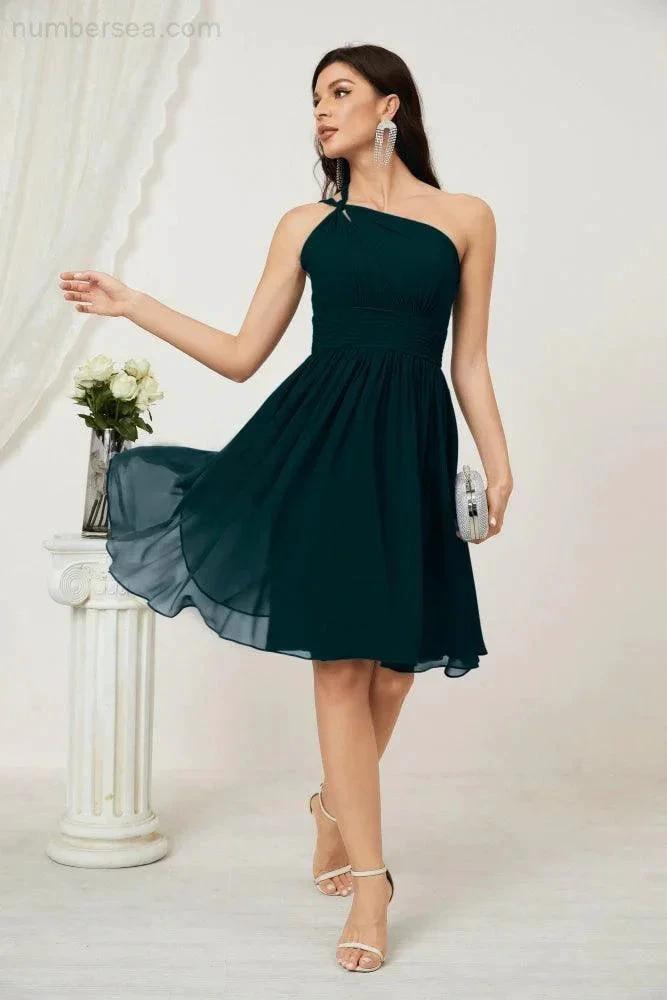 ZapDress Women Chiffon Short One Shoulder Bridesmaid Dress Formal Dresses for Party Homecoming  2804 (ZD16948)