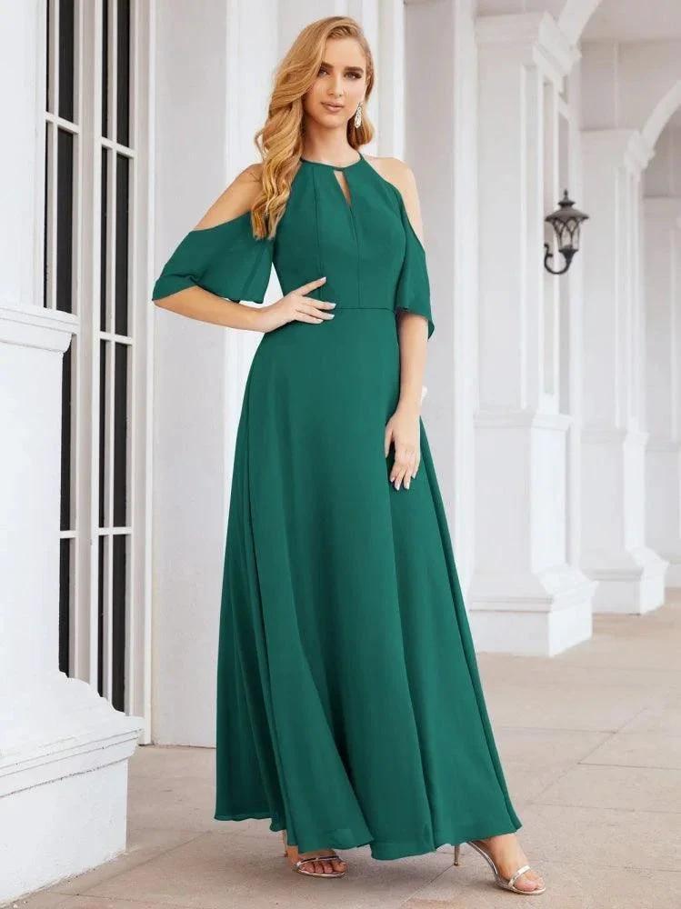 Numbersea Cold Shoulder Bridesmaid Dresses A-Line Long Formal Evening Gowns 28074 by numbersea