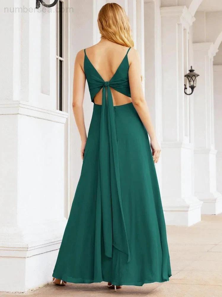 ZapDress Spaghetti Strap Bridesmaid Dresses V Neck Butterfly Back Fromal Evening Party Prom Gown 28036 (ZD17001)