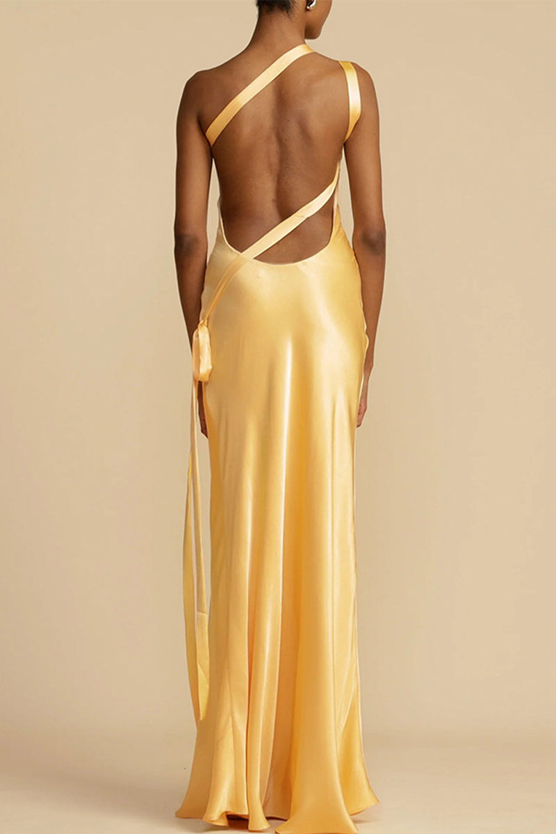 Ayla Elevated Formal Solid Backless Evening Dresses with Slant Collar Chic Silhouette Collection