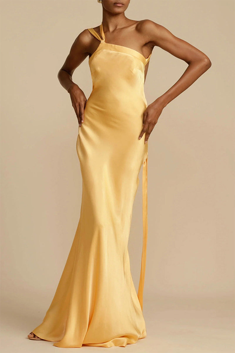 Ayla Elevated Formal Solid Backless Evening Dresses with Slant Collar Chic Silhouette Collection