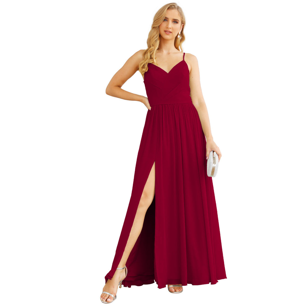 Spaghetti Strap Bridesmaid Dresses for Women Chiffon Long Formal Party Prom Gowns