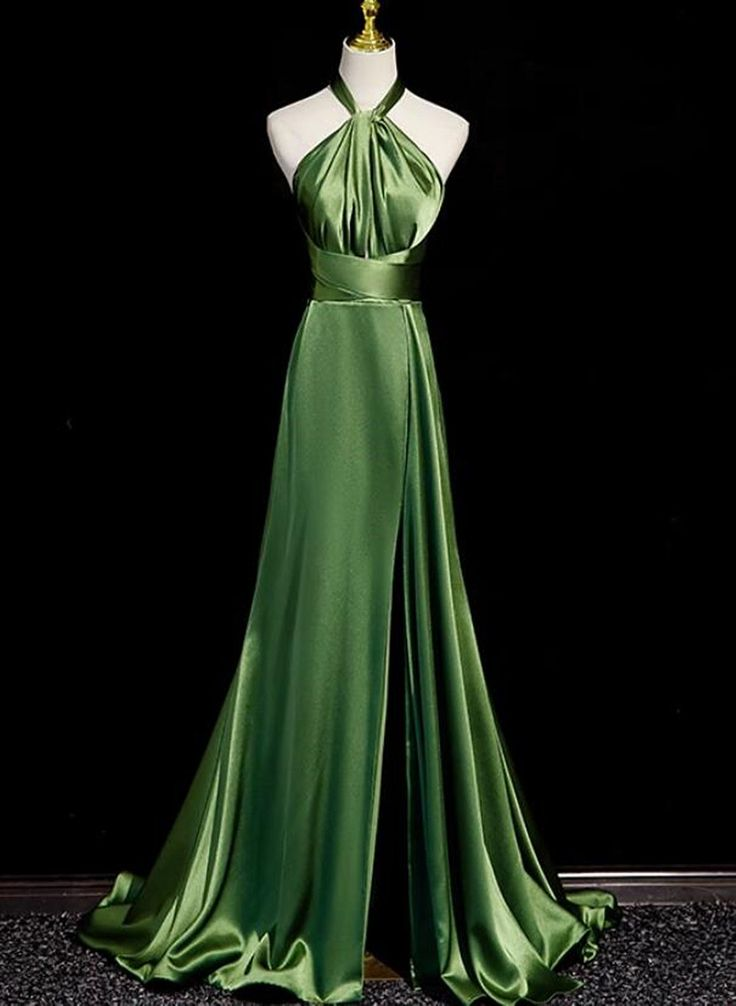 Sexy Backless Long A Line Slit Evening Dress Halter Prom Dress Party Gown