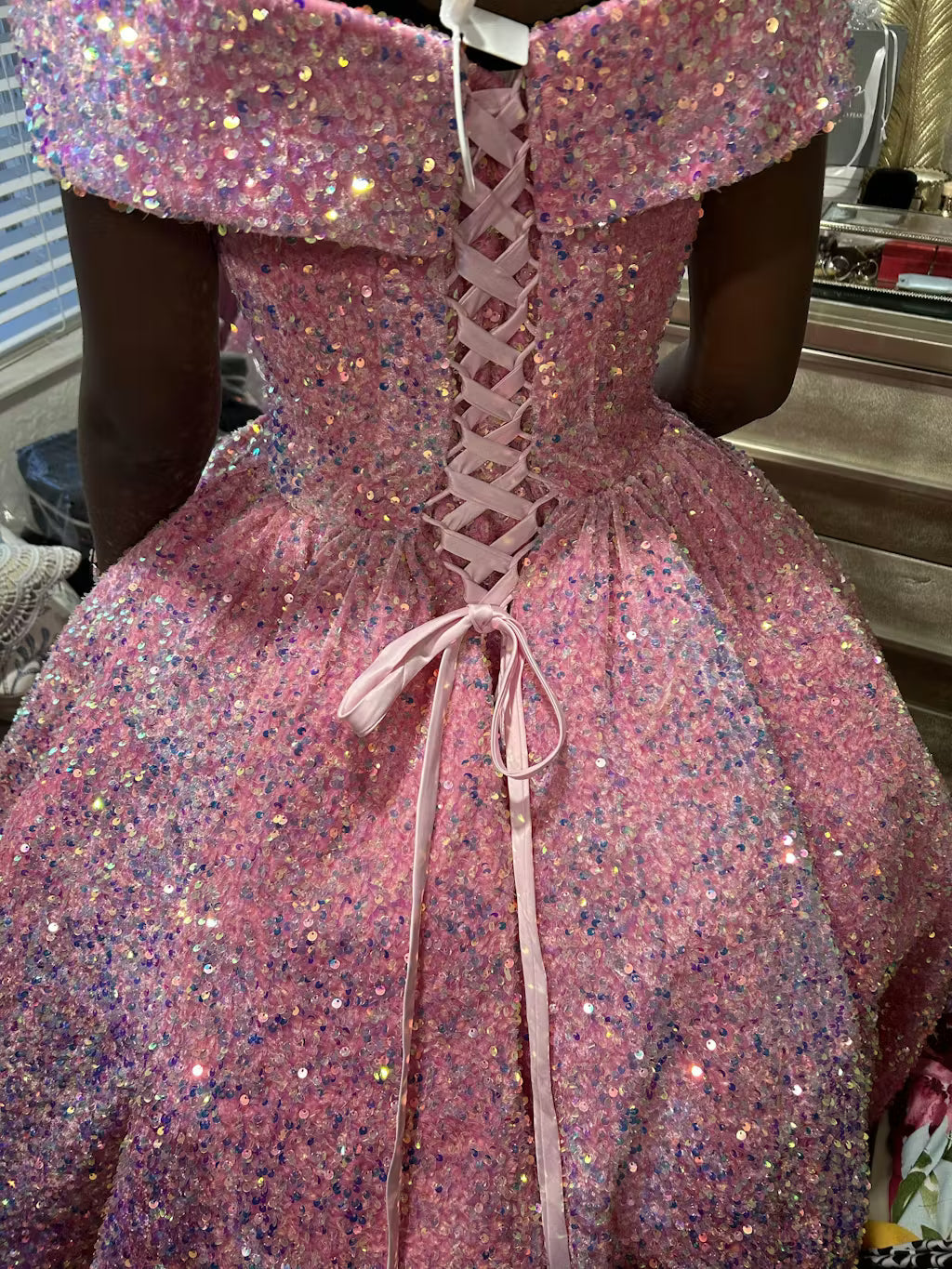 Burgundy Quinceanera Dress Off The Shoulder Sequins Ball Gown Sweet 16 Dress - View 7 | VelvetHem