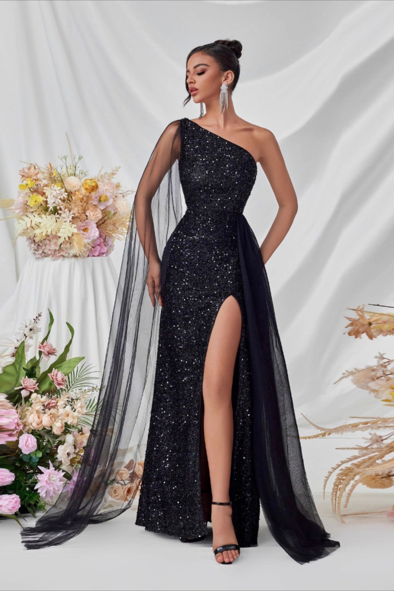Sequin Mesh Panel Dress with Relaxed Fit and Boutique Fashion Look