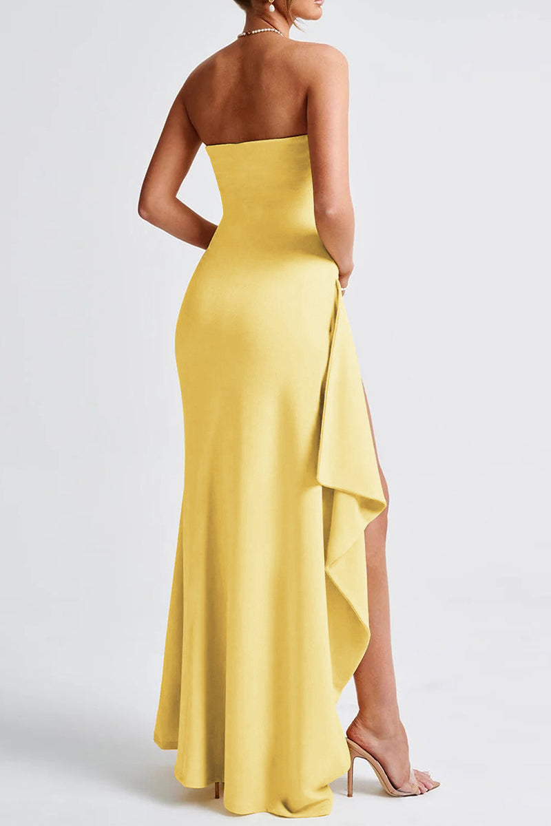 Bianca Exclusive Strapless Evening Dresses with Slit and Flounce Premium Wardrobe Essential