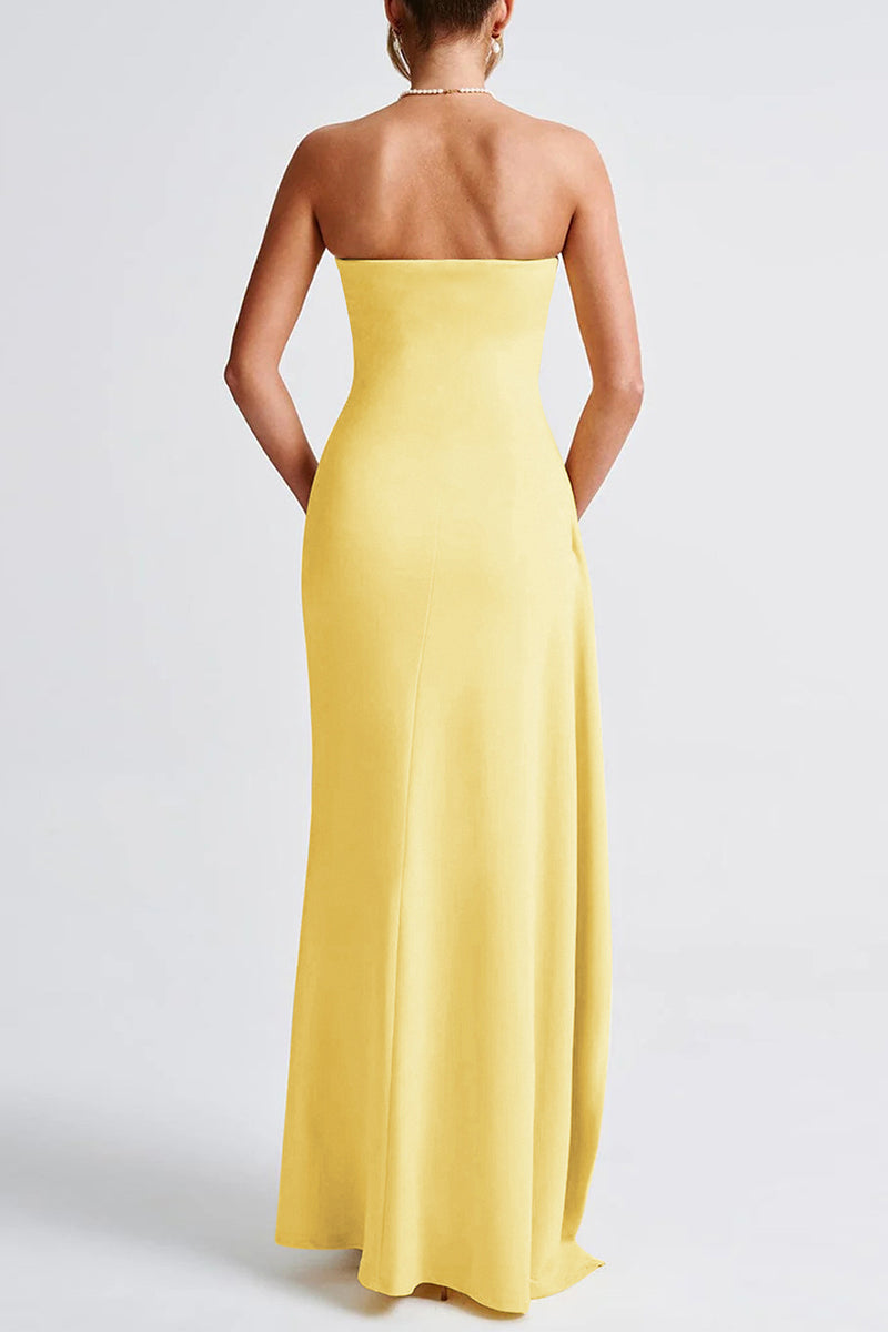 Bianca Exclusive Strapless Evening Dresses with Slit and Flounce Premium Wardrobe Essential