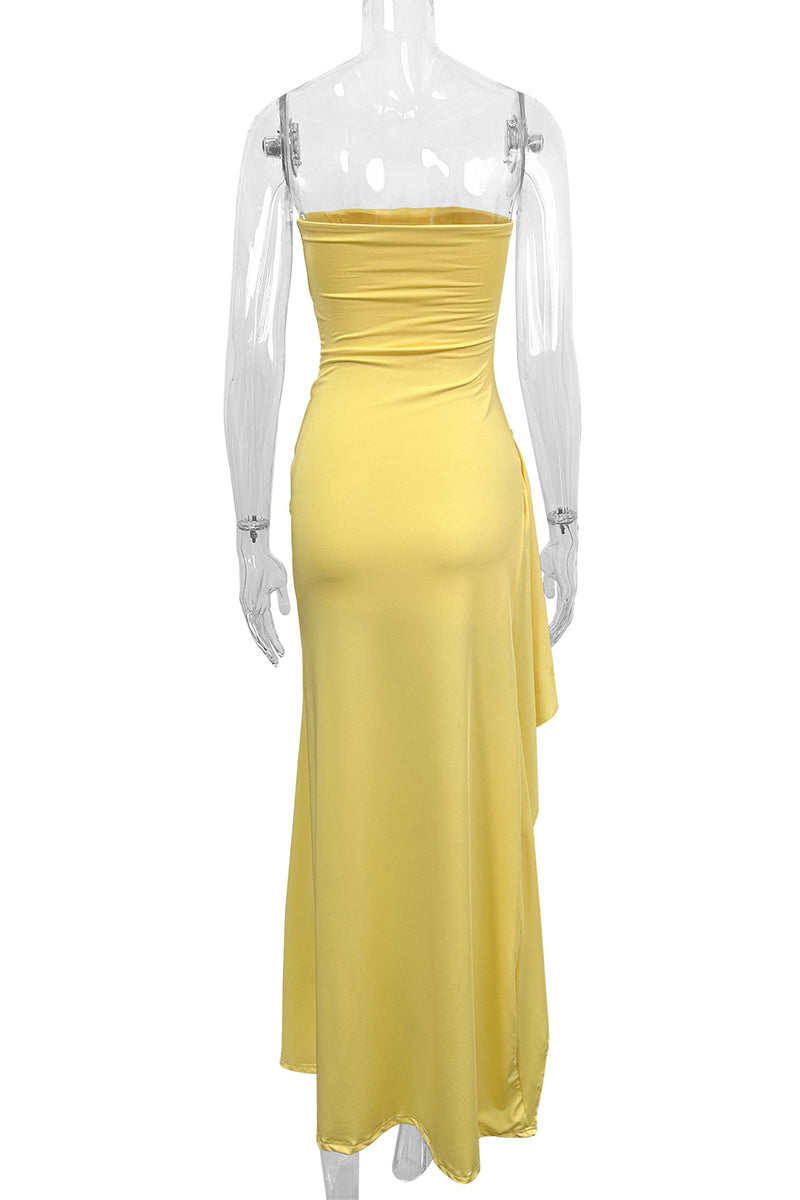 Bianca Exclusive Strapless Evening Dresses with Slit and Flounce Premium Wardrobe Essential