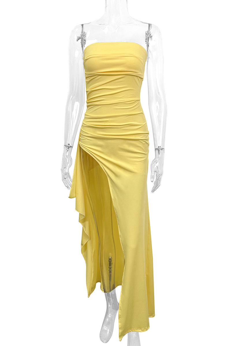 Bianca Exclusive Strapless Evening Dresses with Slit and Flounce Premium Wardrobe Essential