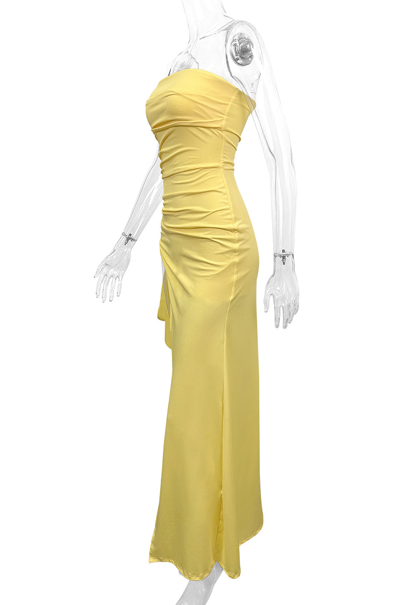Bianca Exclusive Strapless Evening Dresses with Slit and Flounce Premium Wardrobe Essential