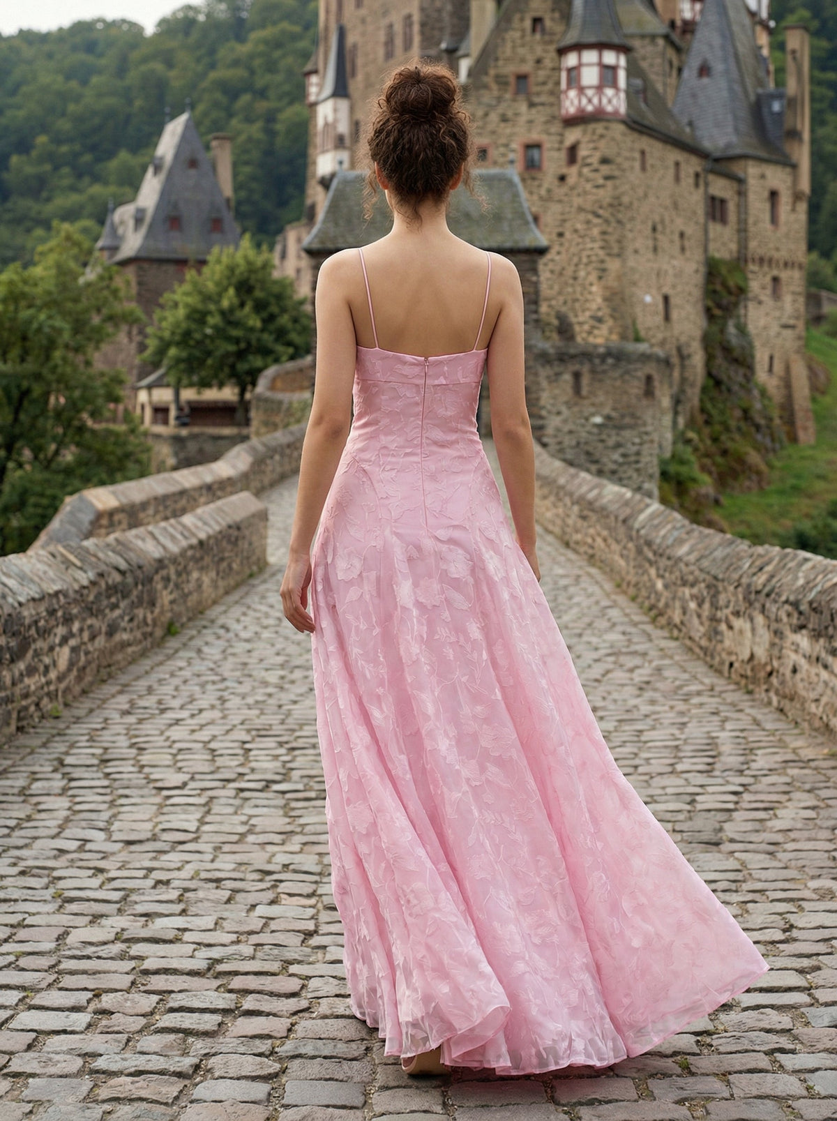 A-Line Fit Pink Floral Formal Dress | Minimalist A-Line Gown for Bridesmaids & Prom
