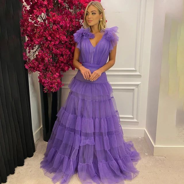 Purple Evening Prom Dress, Tulle Prom Evening Dress - View 2 | VelvetHem