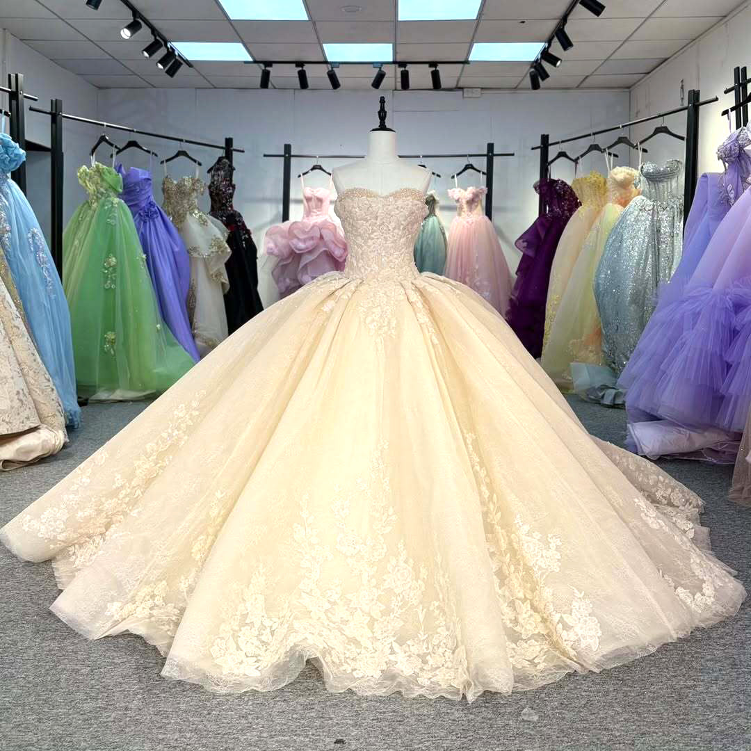 Gorgeous A Line Sweetheart Champagne Quinceanera Dress with Appliques Criss Cross Up - View 3 | VelvetHem
