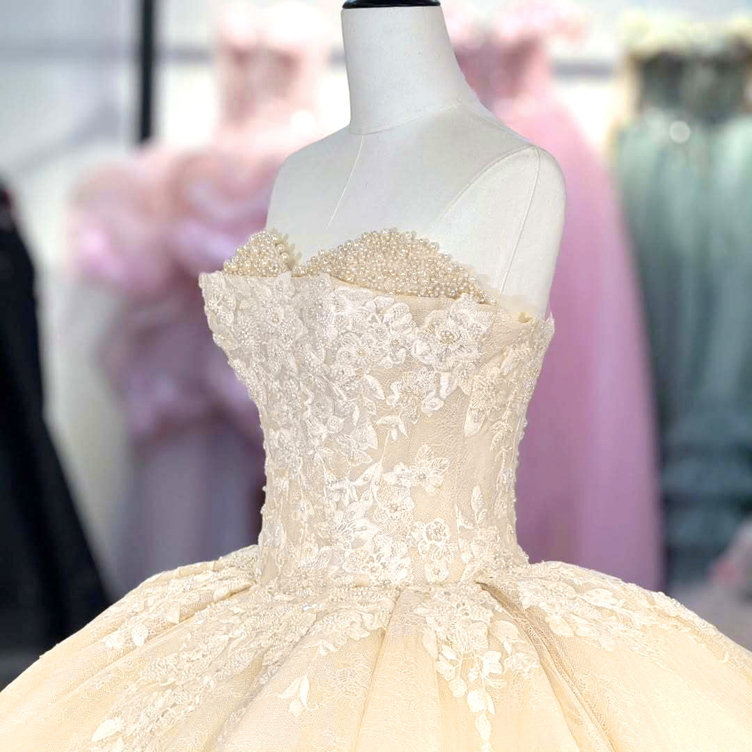 Gorgeous A Line Sweetheart Champagne Quinceanera Dress with Appliques Criss Cross Up - View 4 | VelvetHem