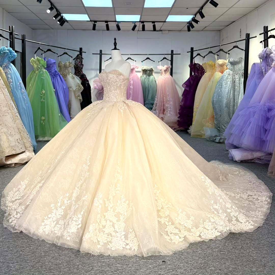 Gorgeous A Line Sweetheart Champagne Quinceanera Dress with Appliques Criss Cross Up - View 5 | VelvetHem