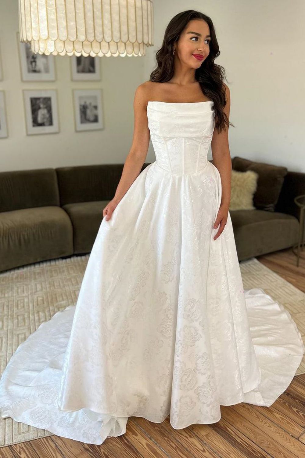 Charming A Line Strapless Corset Wedding Dress with Sweep Train - VelvetHem