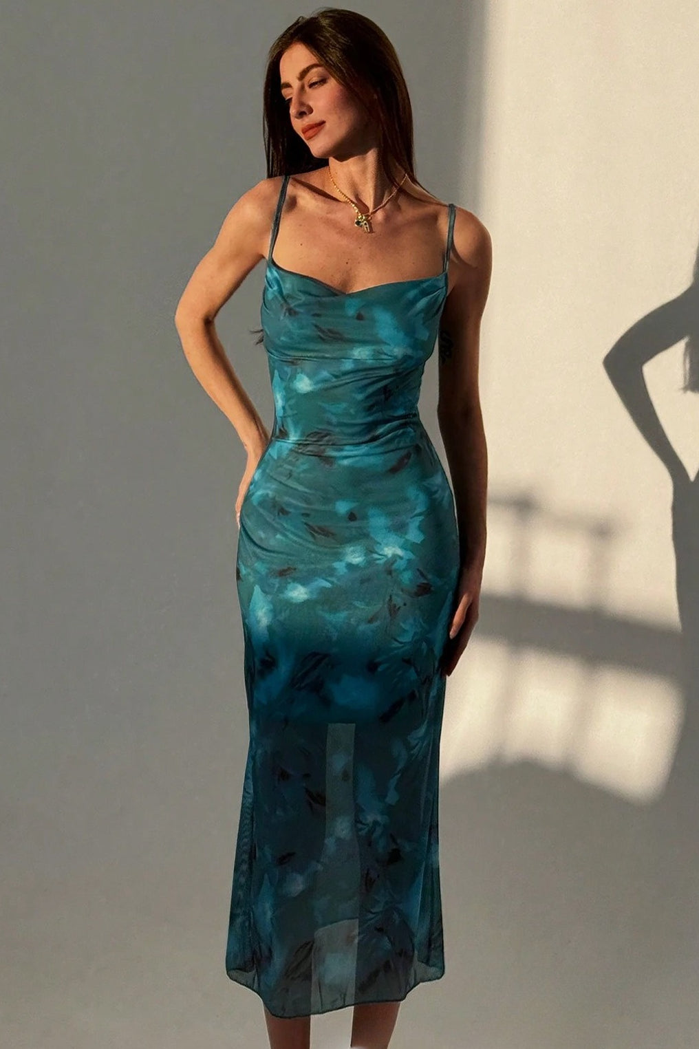 Strap Slim Bodycon Midi Floral Dress