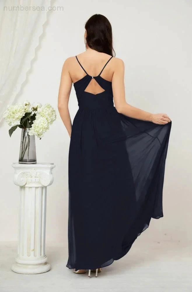 ZapDress  Neck Bridesmaid Dresses Chiffon Long Spaghetti A-line Formal Prom Gown for Wedding Party Evening 2801 (ZD16961)
