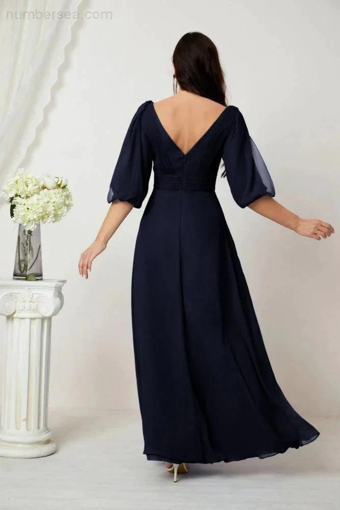 ZapDress  Formal Prom Gown Women V-Neck Chiffon Bridesmaid Dresses Long Bishop Sleeve Party Dress 2807 (ZD17027)
