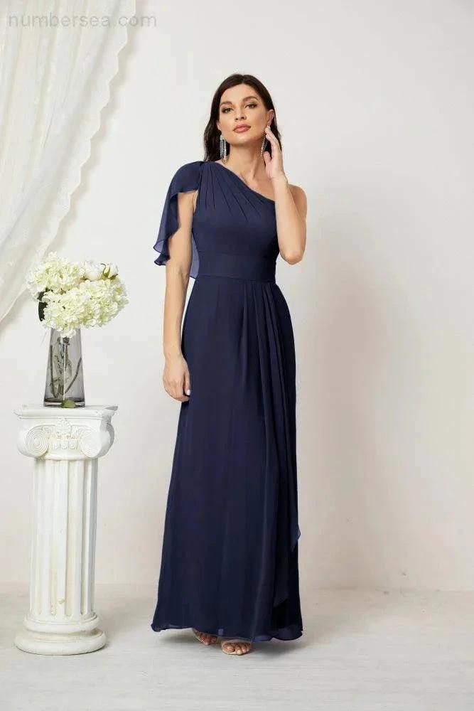 ZapDress  Chiffon Ruffled One Shoulder Long Bridesmaid Dresses A-line Formal Evening Gown Side Split 2809 (ZD17049)