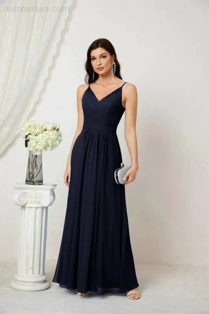ZapDress Chiffon V-Neck Bridesmaid Dress Spaghetti Strap Long Formal Party Prom Gowns with Slit 28010 (ZD17028)