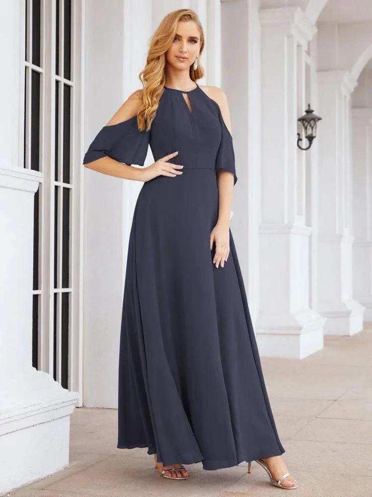 Numbersea Cold Shoulder Bridesmaid Dresses A-Line Long Formal Evening Gowns 28074 by numbersea