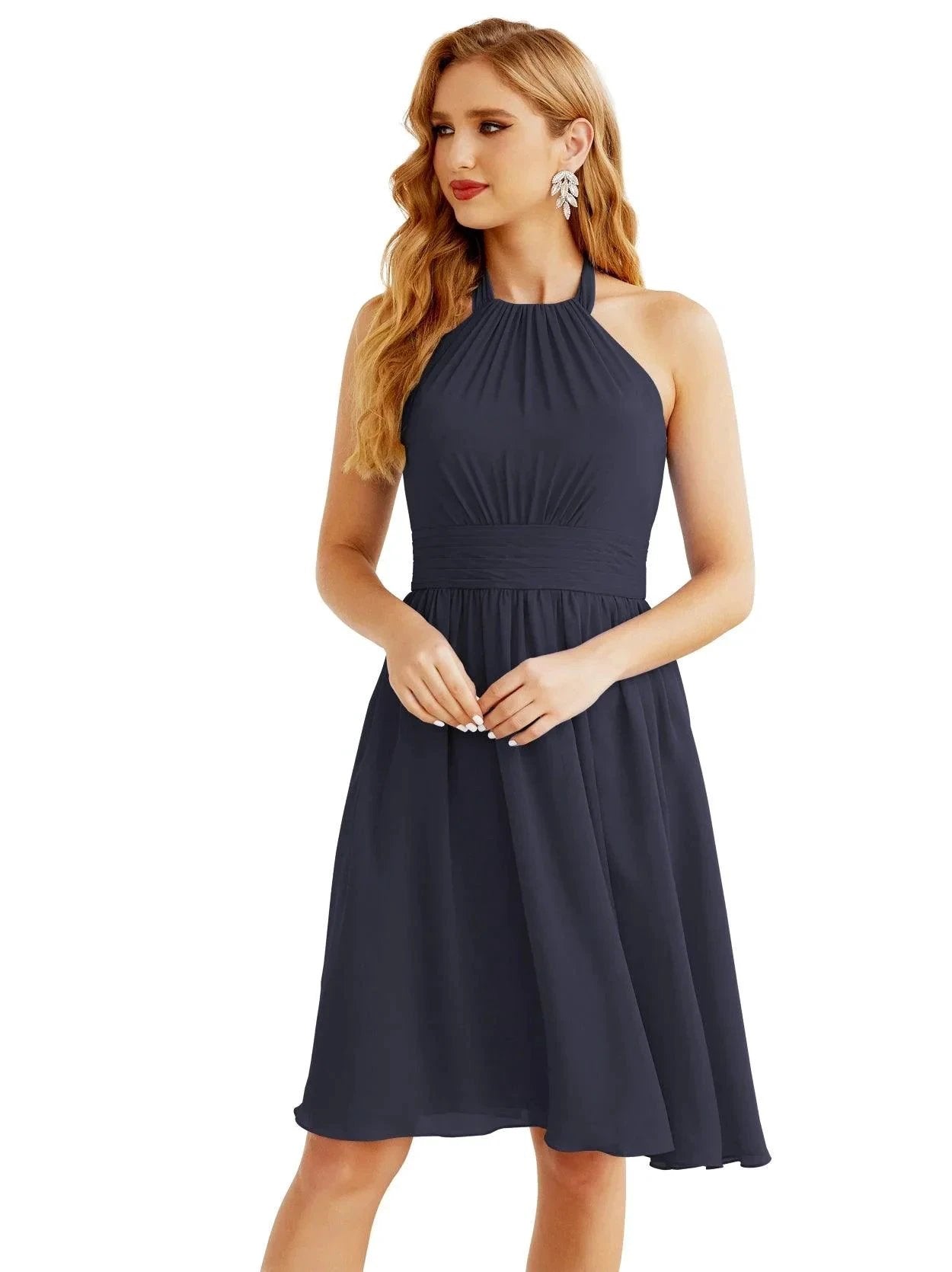 Numbersea Halter Chiffon Bridesmaid Dresses Short Sleeveless Formal Party Dress Open Back 28023 by numbersea