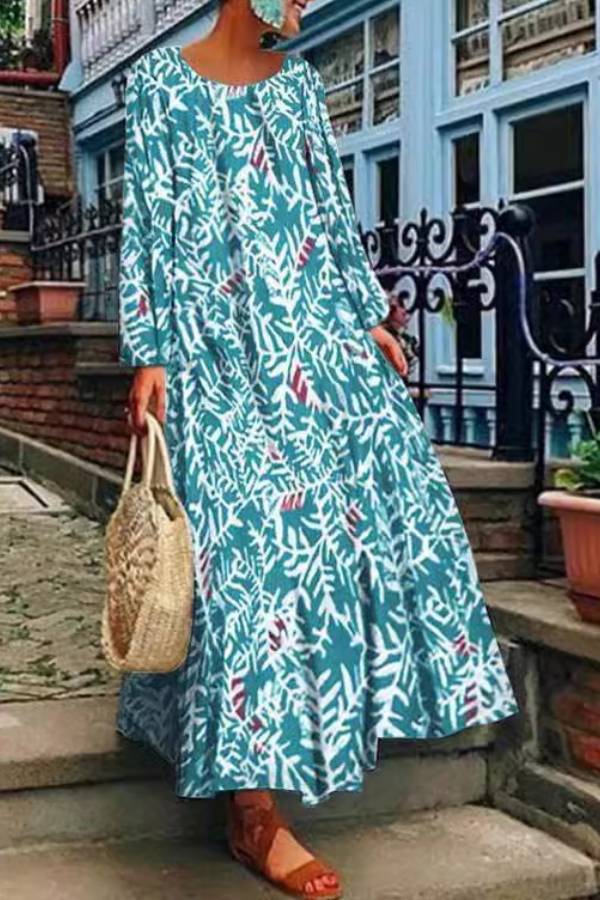 Jenny Aesthetic Printed Long Sleeve Dress, Casual Maxi Dress Premium Wardrobe Essential