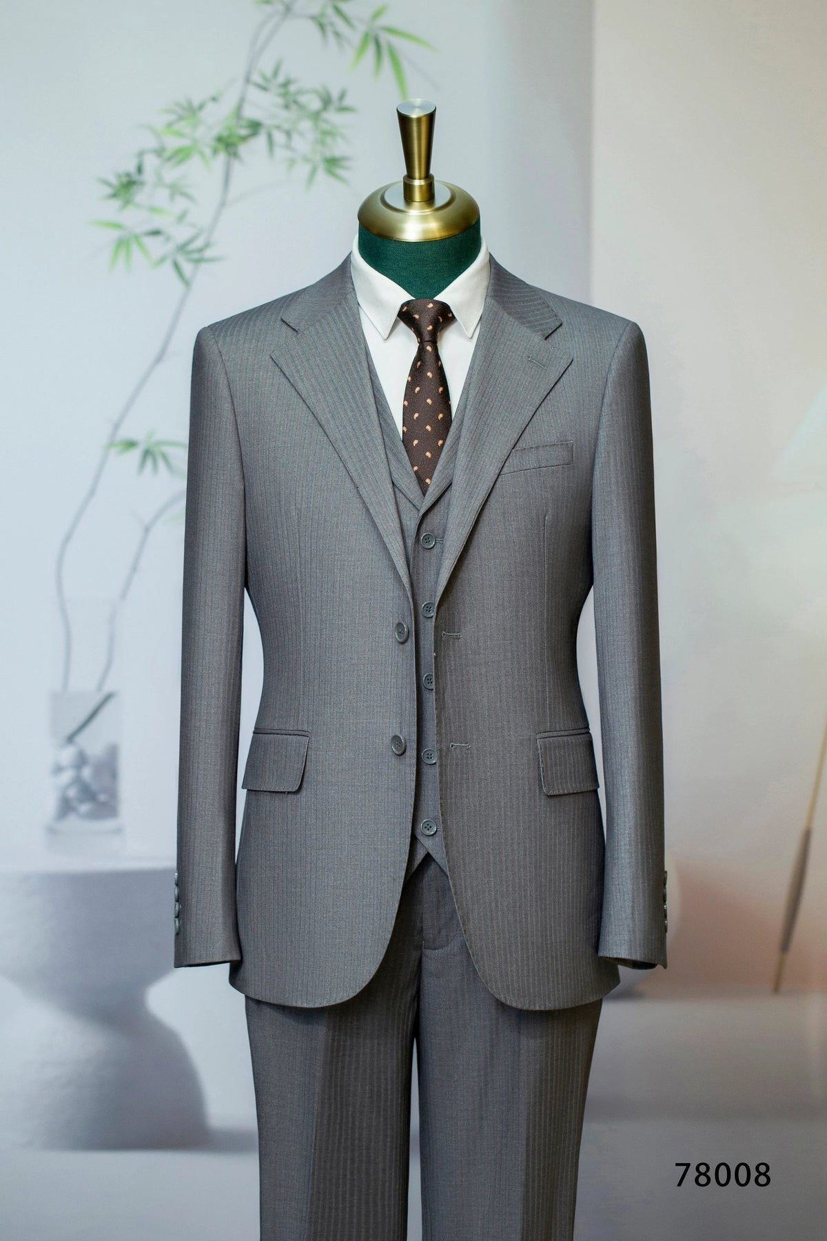 Three-Piece Subtle Pinstripe Grey Wool Suit | Tailored Formal Groom & Business Suit by 男装