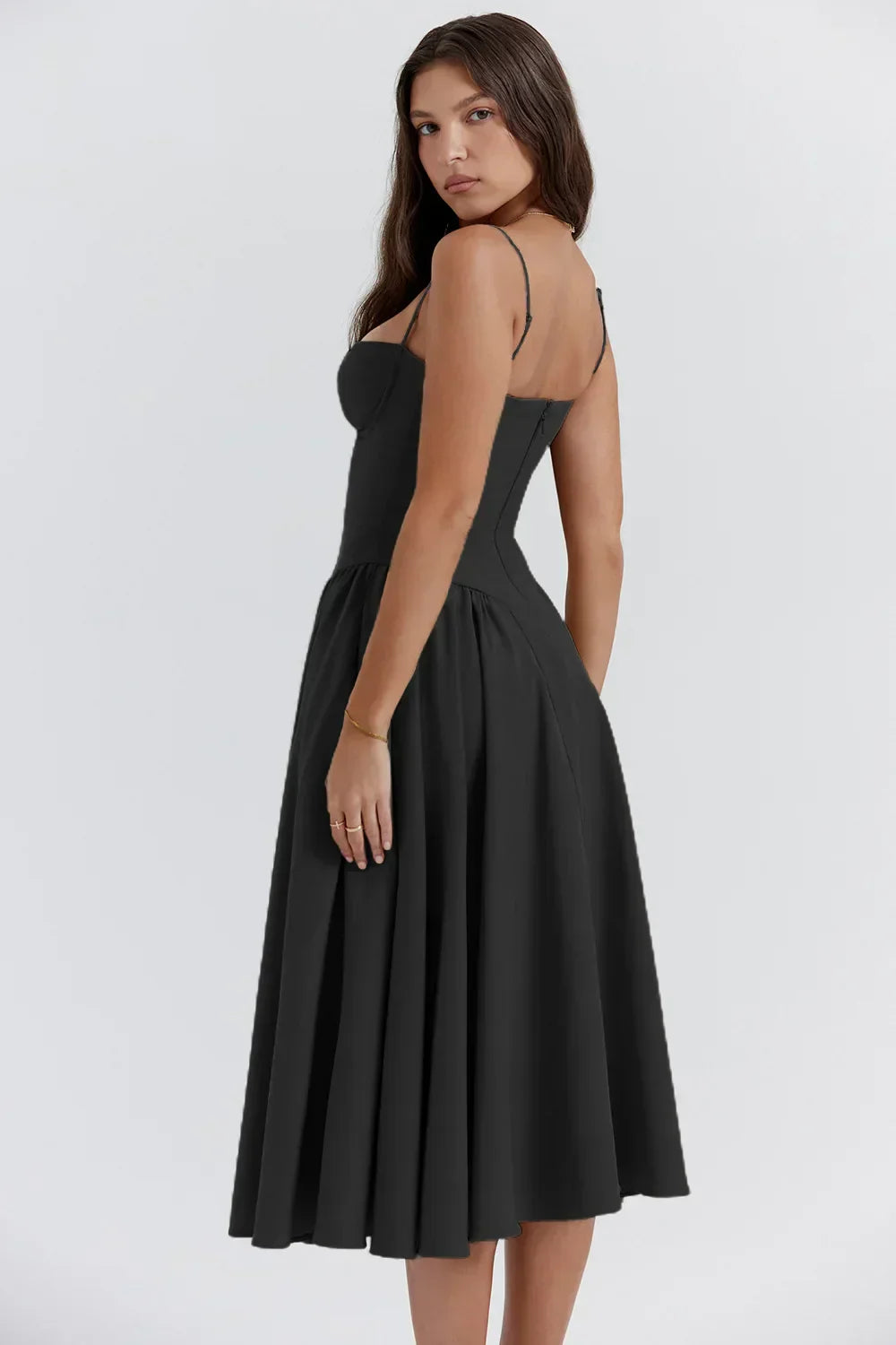 Milagros Premium Sleeveless Midi Dress with a Corset Fit Elevated Occasion Wear