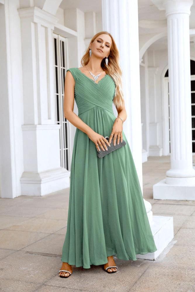 Ladies Chiffon V Neck Sleeveless Floor Length Bridesmaid Evening Dress Wedding Party Evening Dress 28126 by numbersea