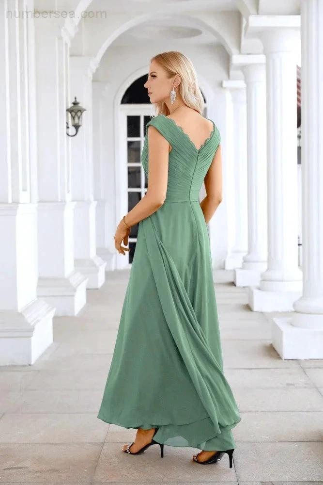 Ladies Chiffon V Neck Sleeveless Floor Length Bridesmaid Evening Dress Wedding Party Evening Dress 28126 (ZD16989)