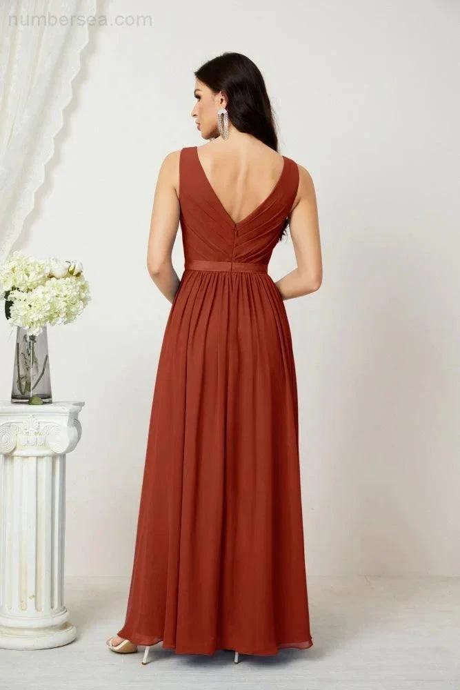 Women's Chiffon Long Bridesmaid Dresses A line Sleeveless Formal Prom Gown for Evening Party Homecoming Dresses 2808 (ZD16947)