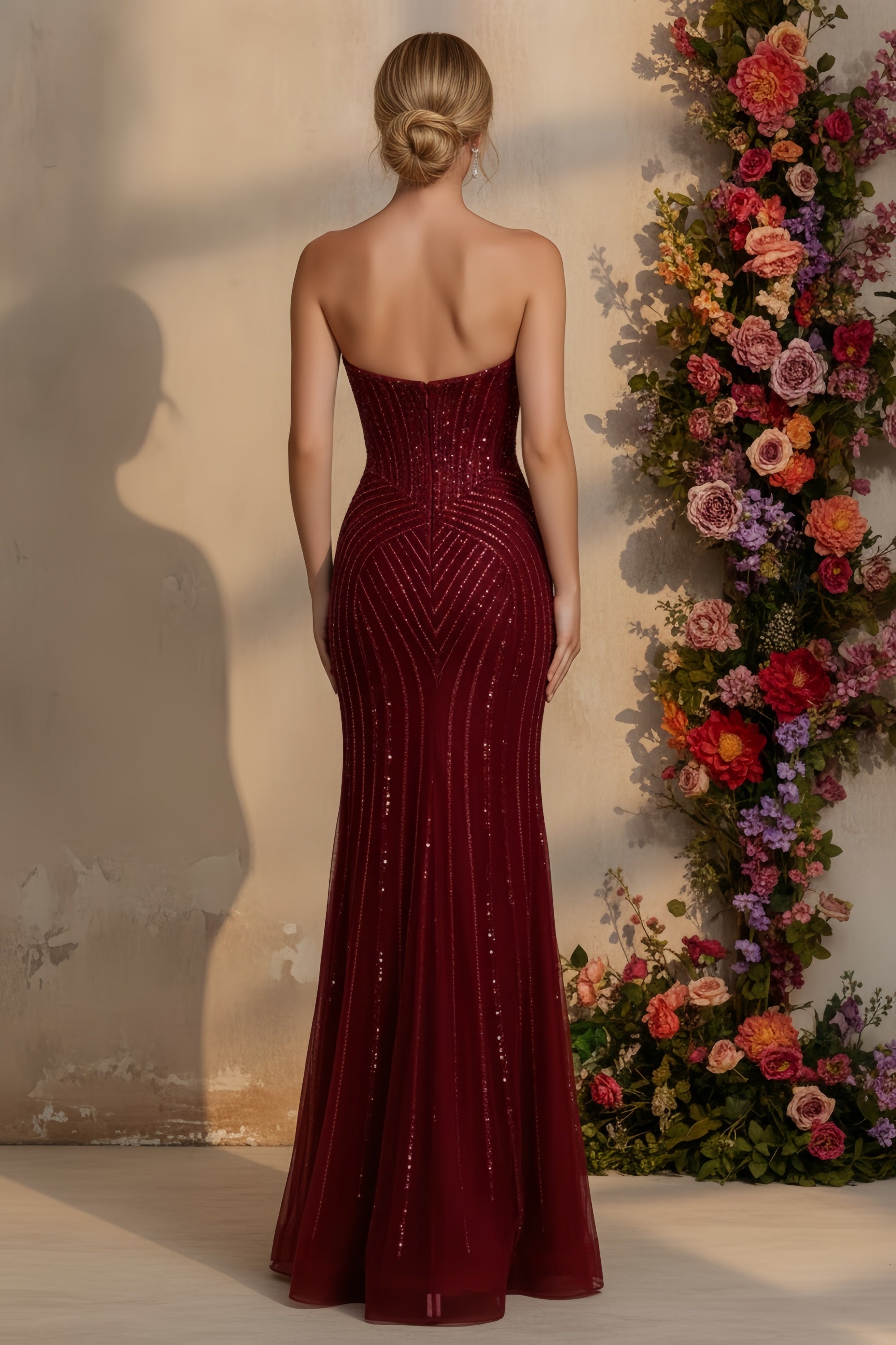 Strapless Sequined Mermaid Evening Gown with Sweetheart Neckline