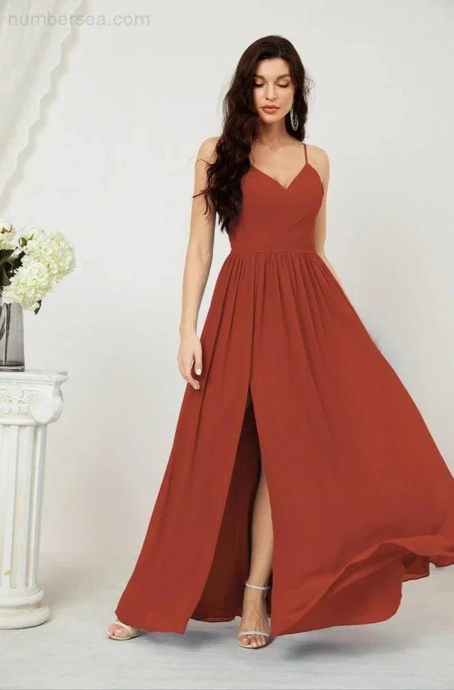 ZapDress  Neck Bridesmaid Dresses Chiffon Long Spaghetti A-line Formal Prom Gown for Wedding Party Evening 2801 (ZD16961)