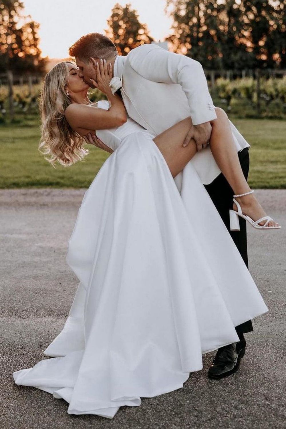 Simple A Line Sweetheart White Long Wedding Dress with Split Front - View 4 | VelvetHem