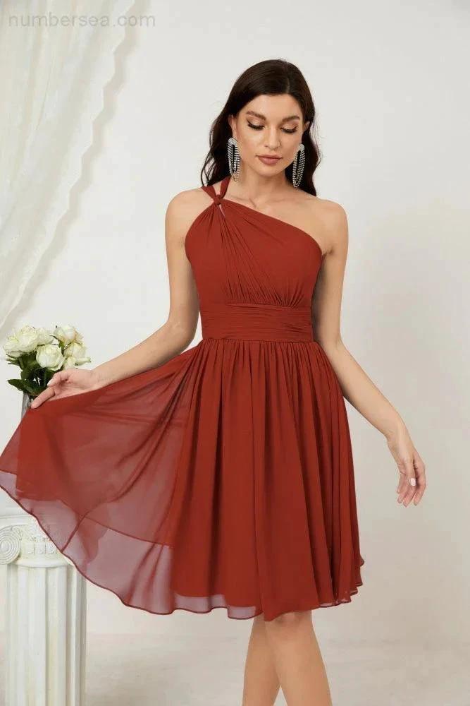 ZapDress Women Chiffon Short One Shoulder Bridesmaid Dress Formal Dresses for Party Homecoming  2804 (ZD16948)