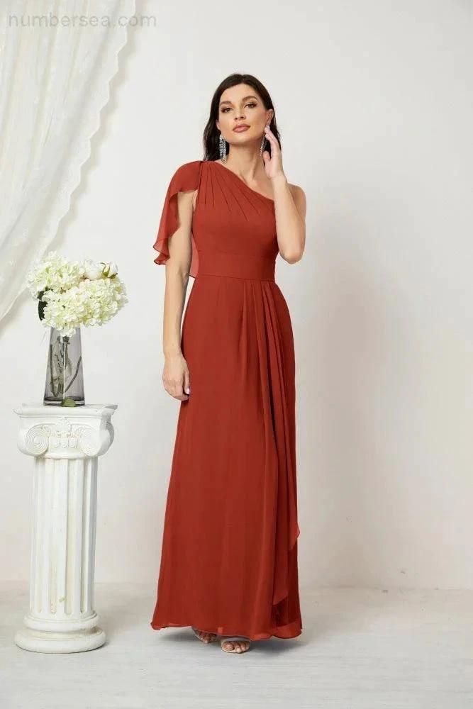ZapDress  Chiffon Ruffled One Shoulder Long Bridesmaid Dresses A-line Formal Evening Gown Side Split 2809 (ZD17049)