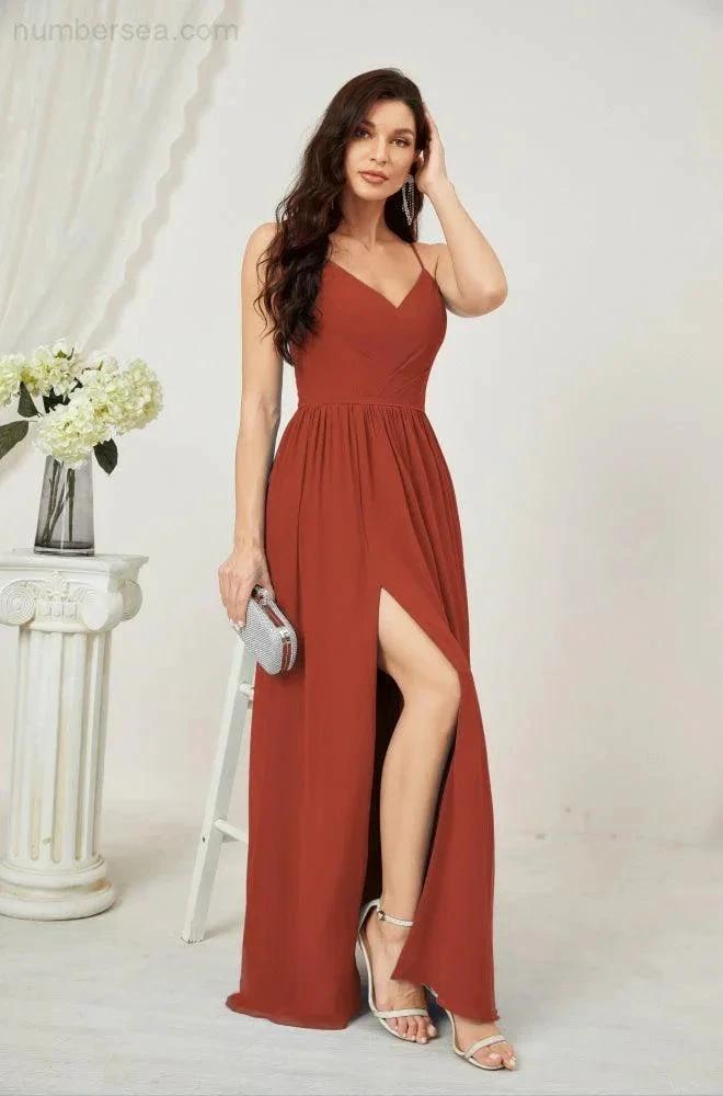 ZapDress  Neck Bridesmaid Dresses Chiffon Long Spaghetti A-line Formal Prom Gown for Wedding Party Evening 2801 (ZD16961)
