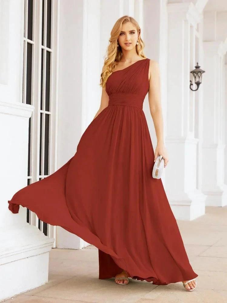 Numbersea One Shoulder Bridesmaid Dresses Long Maxi Formal Evening Party Prom Gowns 28061 by numbersea