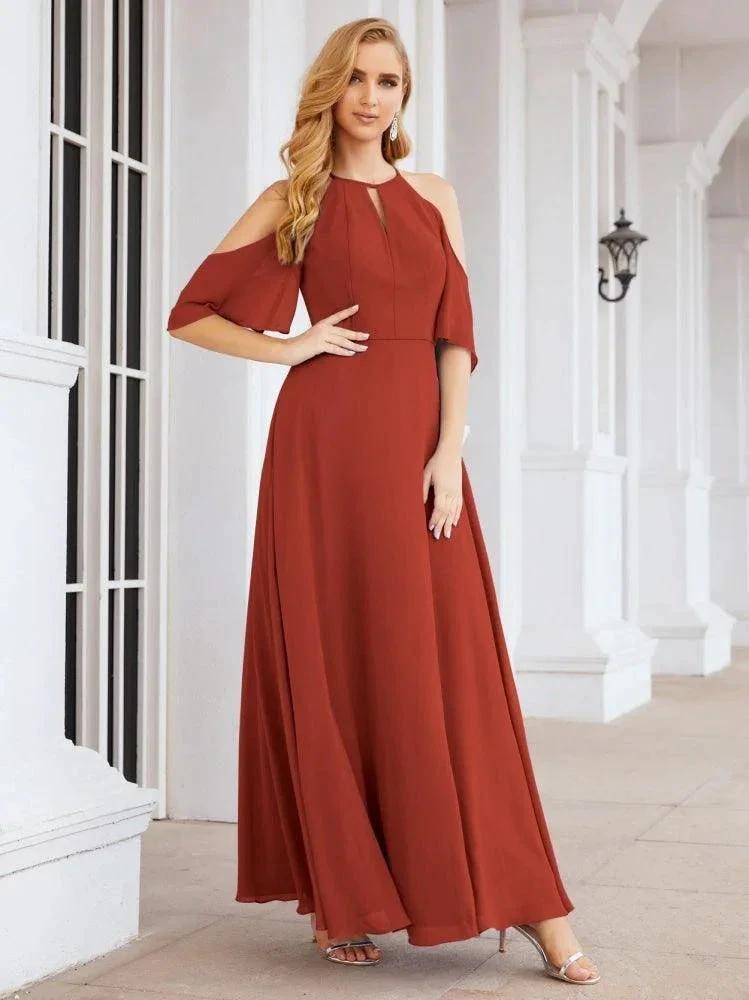 Numbersea Cold Shoulder Bridesmaid Dresses A-Line Long Formal Evening Gowns 28074 by numbersea